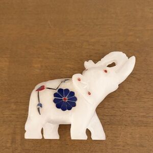 White Marble Elephant figure featuring Pietra Dura inlay from Agra 🐘